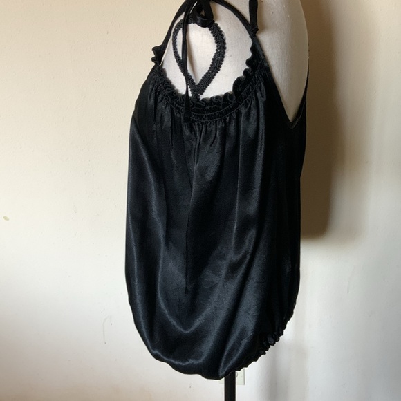 Vintage 70’s black satin spaghetti string tie tank top with drawstring waist S/M - Picture 2 of 8